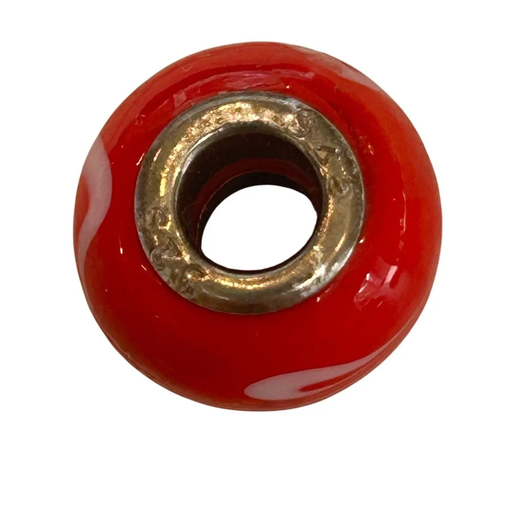Red Murano Glass Swirl Charm Bead 925 Sterling Silver Core European Bracelet New